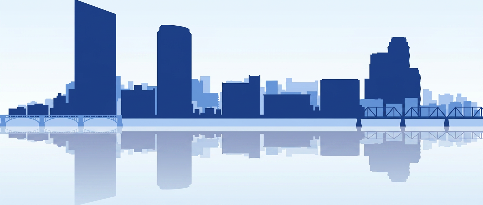 Grand Rapids, Michigan skyline illustration with the Blue Bridge over the Grand River
